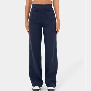 Halara High Waisted Button Multiple Pockets Straight Leg Casual Pants XS Blue